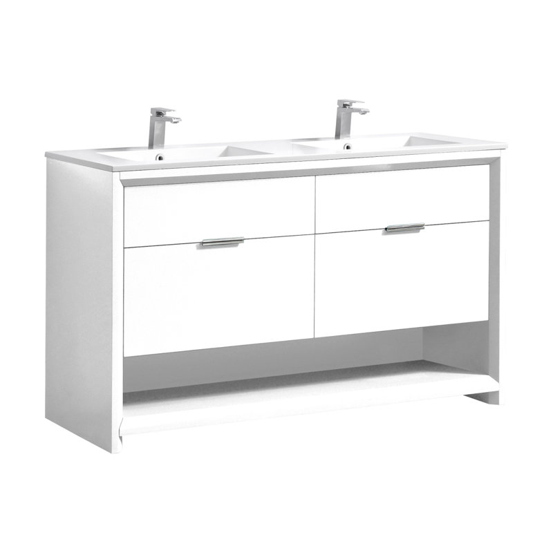 59.44'' Double Bathroom Vanity with Acrylic Top, HIgh Gloss White