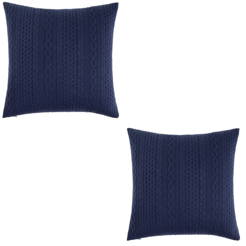 Jeté carré en acrylique Knit Collection with Geometric pattern, Marine, 20 po x 20 po