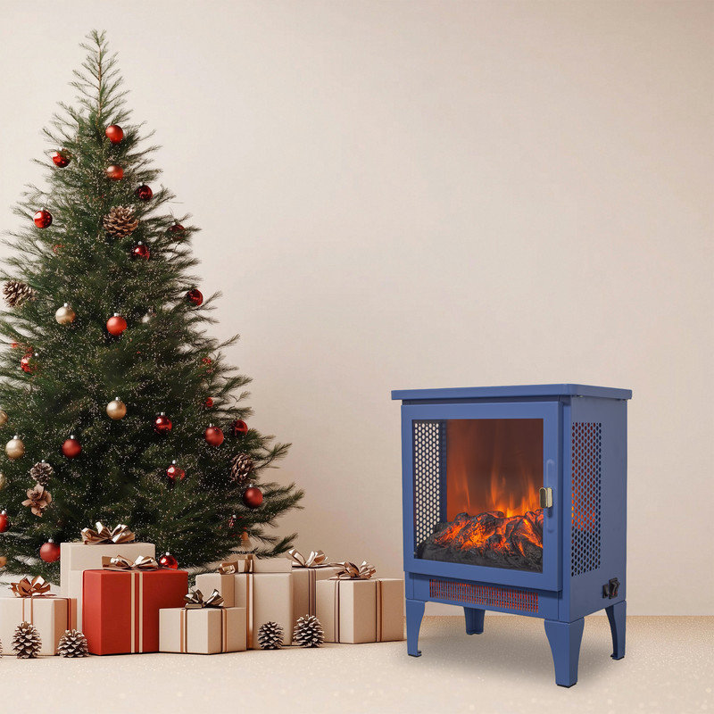  18" Electric Fireplace Stove, Freestanding Stove Heater with Realistic Flame, Adjustable Thermostat, 1400W