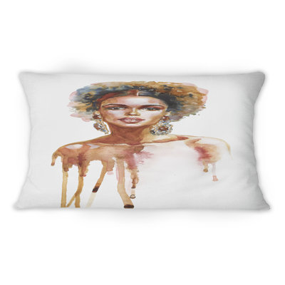 Portrait d'une fille afro-américaine sur fond blanc - coussin décoratif imprimé Glam