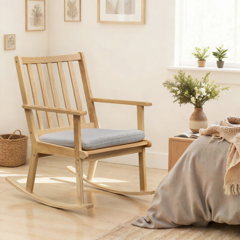 Chaise berçante avec coussin Chaise berçante en bois d'hévéa massif avec assise rembourrée