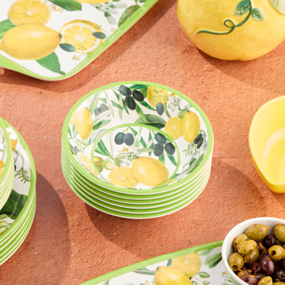 Limone 7.5-Inch Melamine All-Purpose Bowls - Set of 6, Lemon-Themed, Durable and Dishwasher-Safe, Perfect for Salads, Soups, Snacks, and Outdoor Entertaining