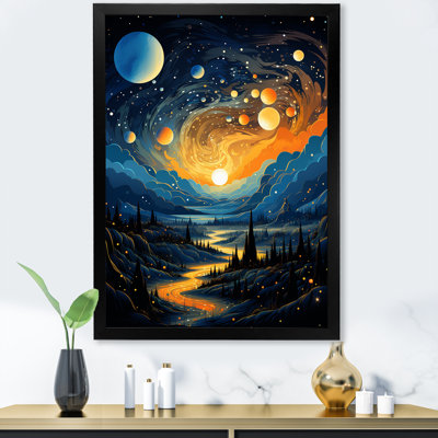 Blue And Orange Cosmic Planet Constellations I - Space Planet Wall Art