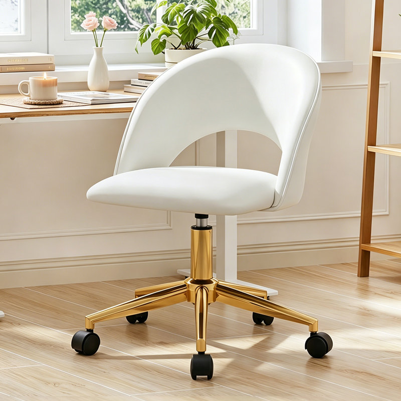 Chaise de travail rembourrée à hauteur ajustable, Velours blanc