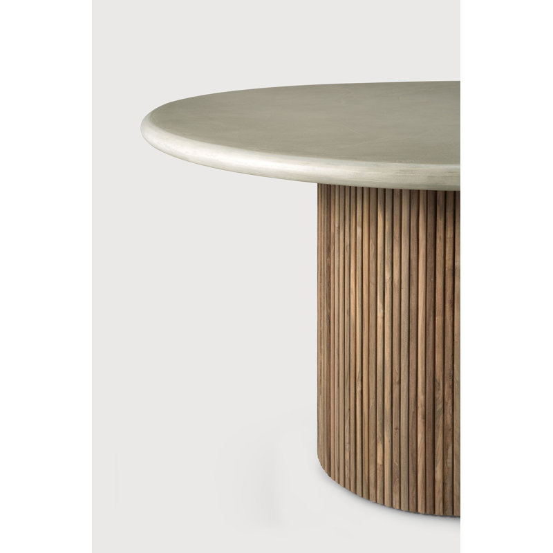 Roller Max outdoor dining table - varnished concrete top - reclaimed teak base - Light Grey - round