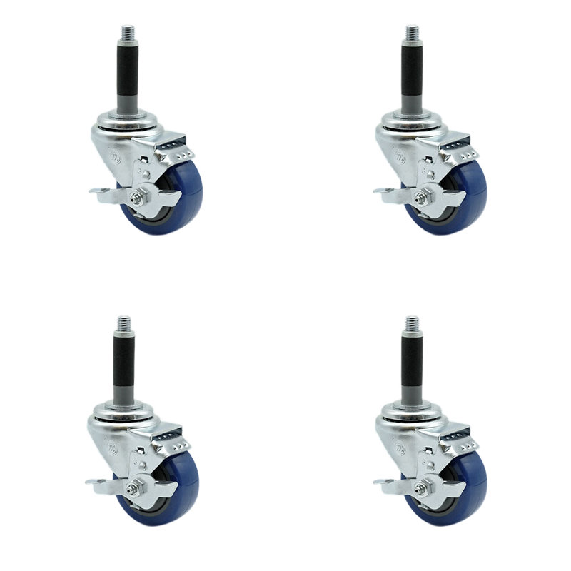Polyurethane Expanding Caster with Brake, Blue