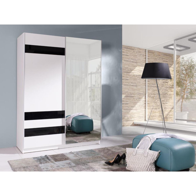 Overby 2 Door Solid + Manufactured Wood Wardrobe, Black Lacobel Stripes