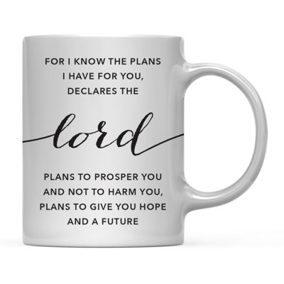 Bible moderne chrétienne noire versets 11 oz. Cadeau de tasse à café, Jeremiah 29:11 For I Know The plans I Have For You, Declares The Lord, plans to Prosper You And Not To Harm You, plans To Donnez Vous De L'espoir Et Un Avenir., Paquet de 1