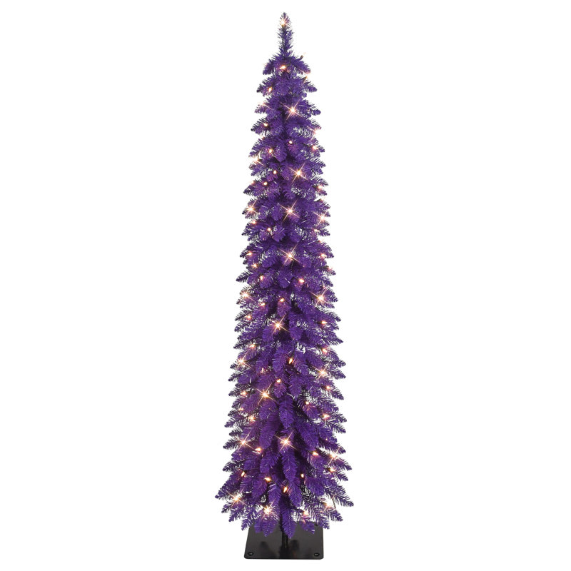 6' Pre-Lit Artificial Alpine Purple Pencil Tree