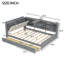 Lit plateforme double en bois gris avec tête de lit, tablettes intégrées, 2 tiroirs et confort favorisant une installation durable