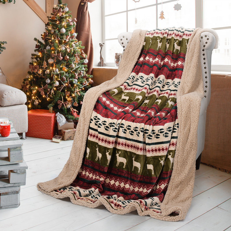 Jeté de Noël en sherpa, jetés à thème de Noël pour lit de canapé, couverture de cadeau de Noël en peluche | Très doux, chaud, moelleux, confortable, 60 po x 80 po