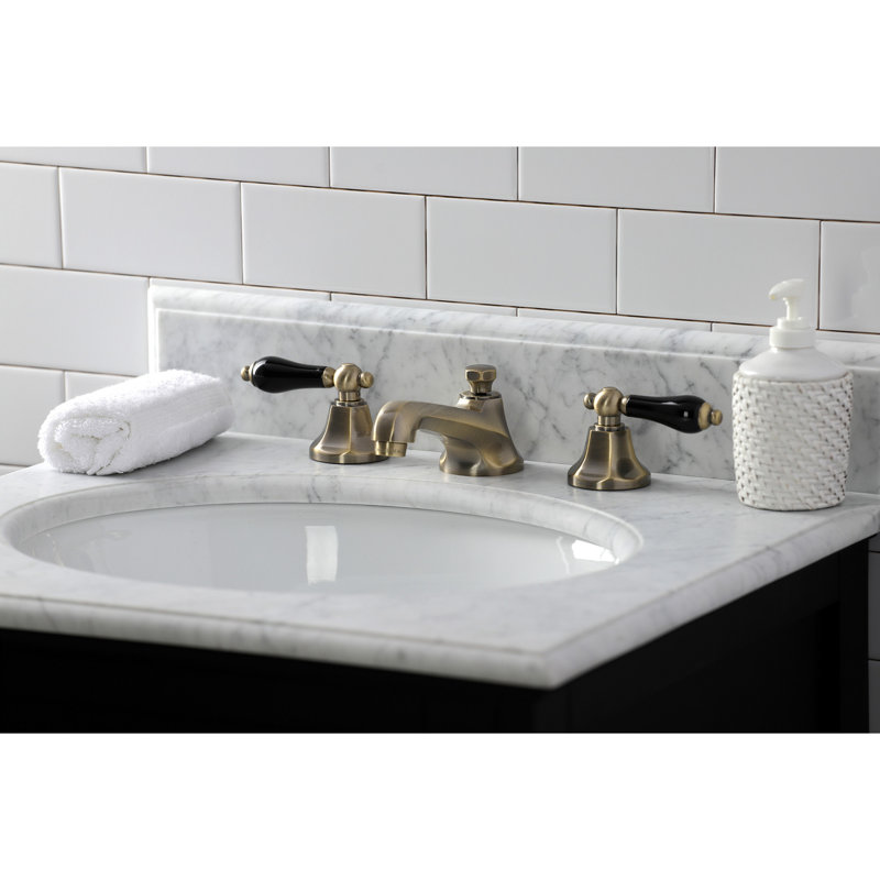Kingston Brass Duchess Two-Handle 3-Hole Deck Mount Widespread Bathroom Faucet with Brass Pop-Up Drain, Vintage Brass