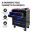 Chariot à outils multifonctionnel avec 6 roulettes - noir et bleu