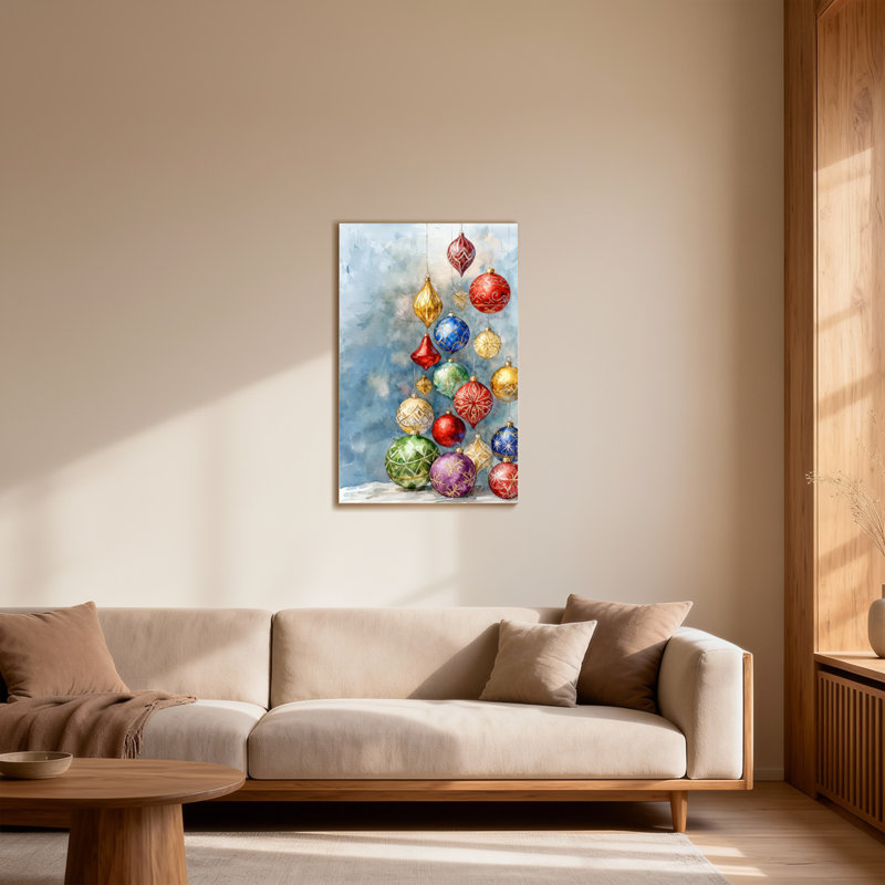 Ornements de Noël colorés suspendus sur fond bleu