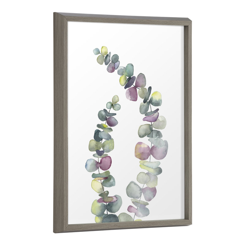 Gray Framed Eucalyptus 2 Branches Watercolor Print, 18x24