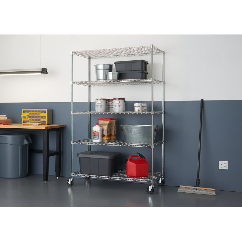 TRINITY EcoStorage 5-Tier NSF Steel Wire Shelving Unit w/ Wheels (48 in. W x 24 in. D), Chrome
