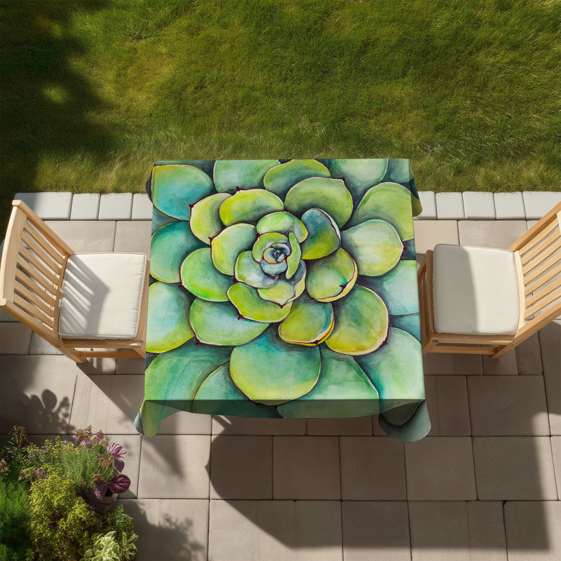 Watercolor Succulent Plant Tablecloth - Cactus Green Decor