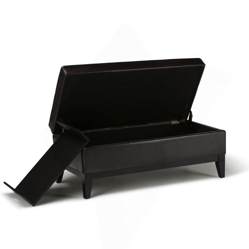 Banc de rangement avec repose-pieds de 42 po de large avec plateau, Faux Leather, Dark Brown