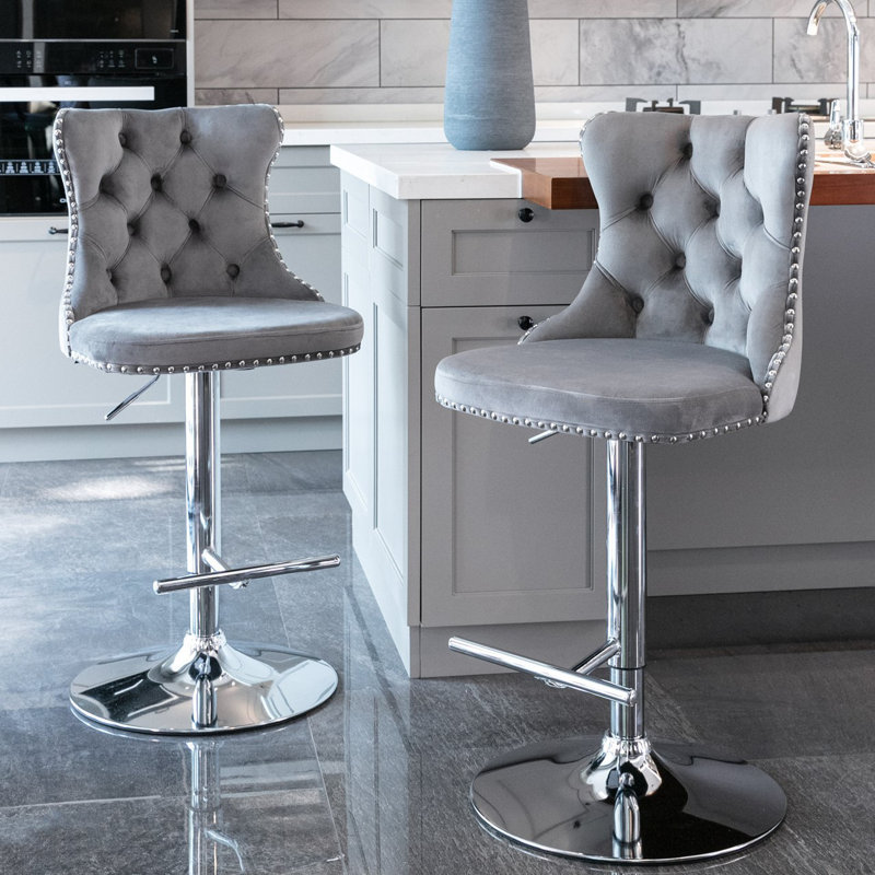 Rosella Swivel Upholstered Adjustable Height Counter Stool with Metal Frame, Grey