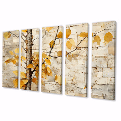 Ensemble d'art mural en bois de bouleau beige et jaune