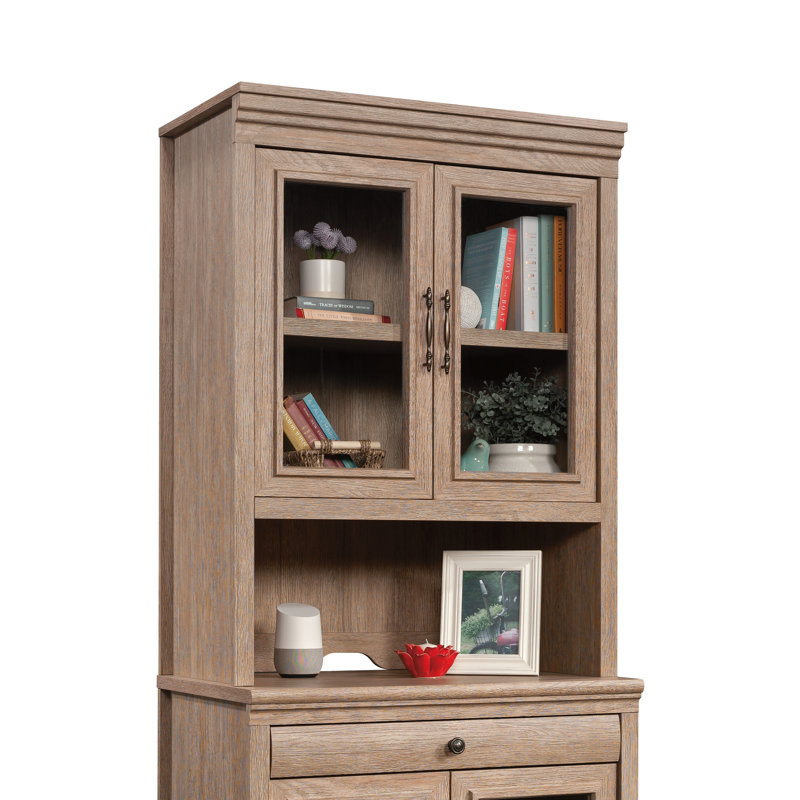 Huche de bibliothèque avec portes en verre, finition brune