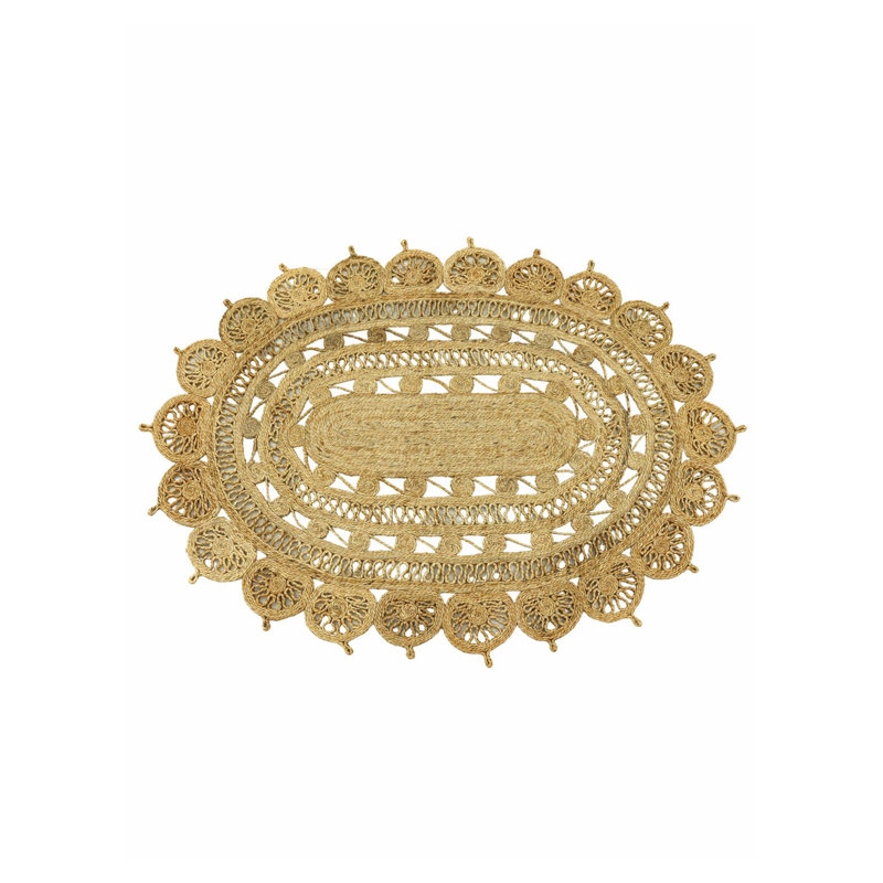 Jute Hand Braided Beige Indoor Rug, Oval 60 x 110cm