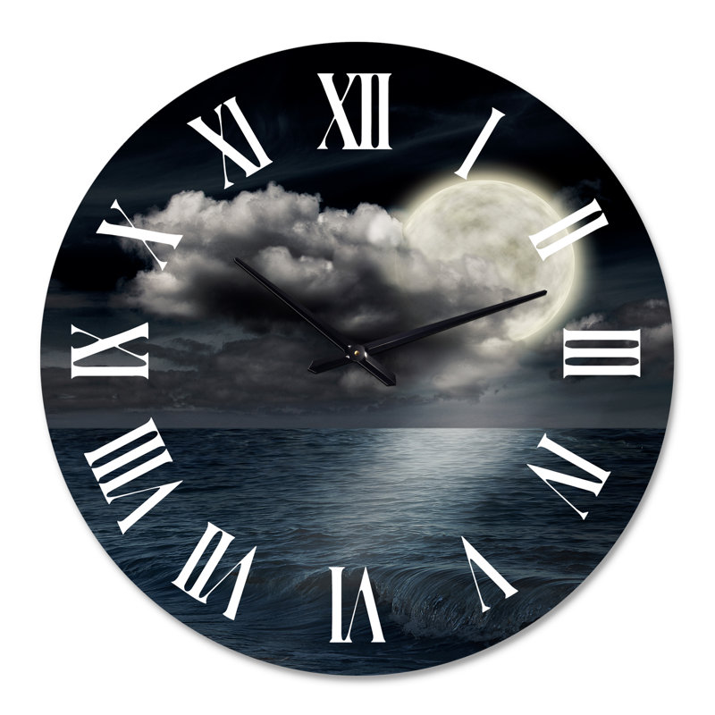 Pleine lune dans le ciel nocturne nuageux VI - Horloge murale nautique et côtière, Grand