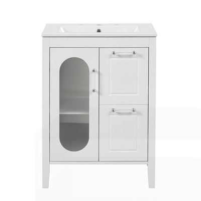 Armoire de salle de bain avec deux tiroirs et porte