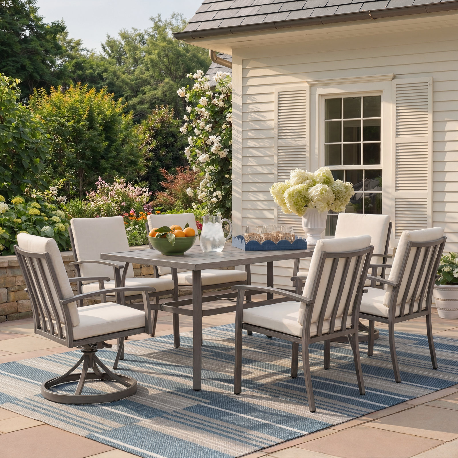 84" Patio Dining Set, 8, Gray