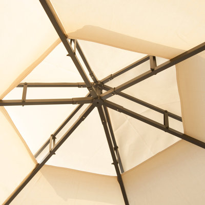 Pavillon de jardin 13 pi X avec toit double - moustiquaire extérieur à auvent hexagonal et rideaux, structure en acier, double invité de patio beige