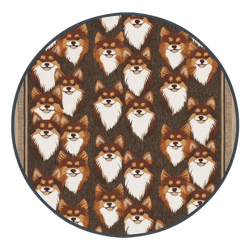 Washable Finnish Spitz Dogs Area Rug, Round 6'