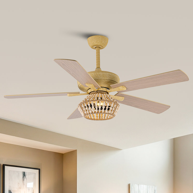 Ventilateur de plafond 52 po à cage cage perlée avec ensemble d'éclairage et télécommande, pales à double face, tiges verticales 4 po / 10 po