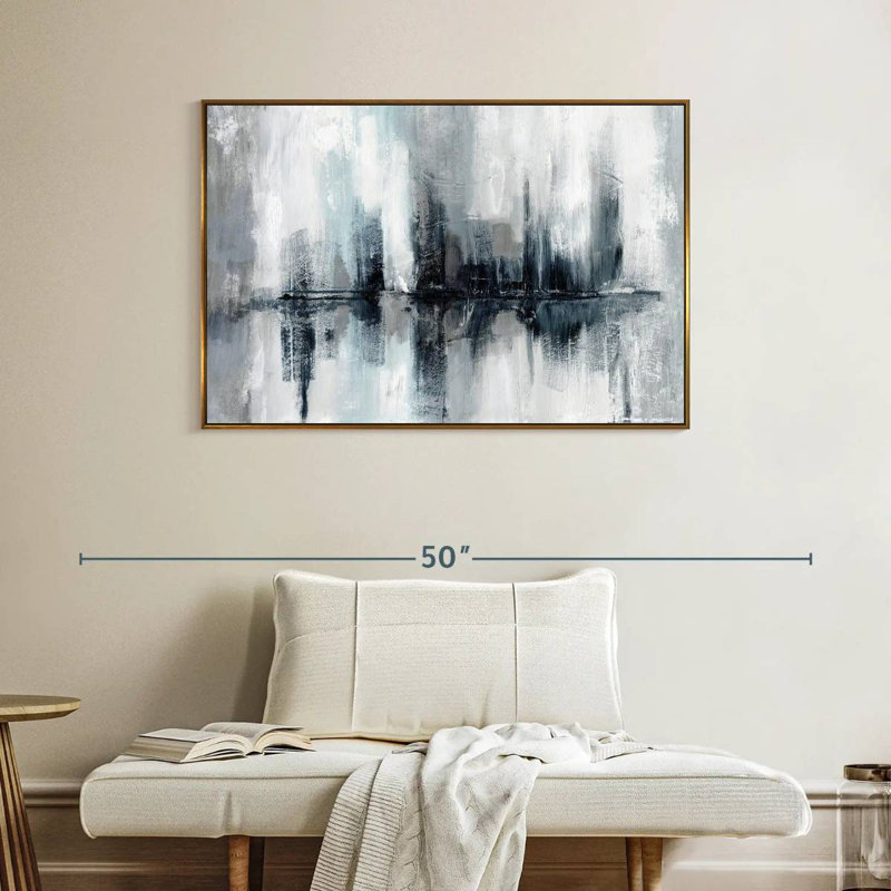 Lumières de port indigo, Cadre flottant doré, 40 po x 27 po