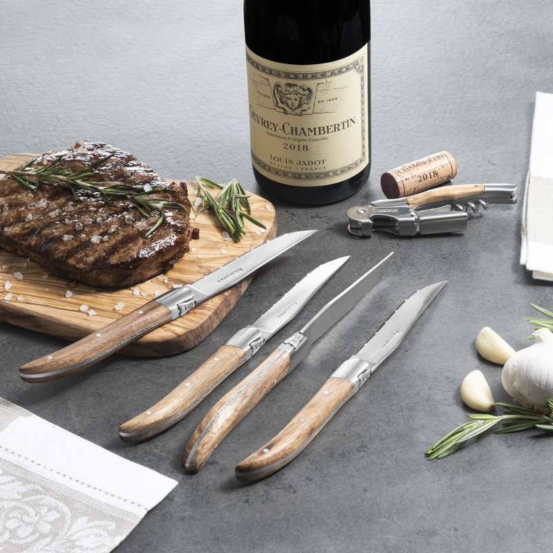 Au Nain Au Nain Laguiole Steak Knives with Ash Wood Handles, 4-Piece Set (Set of 4)