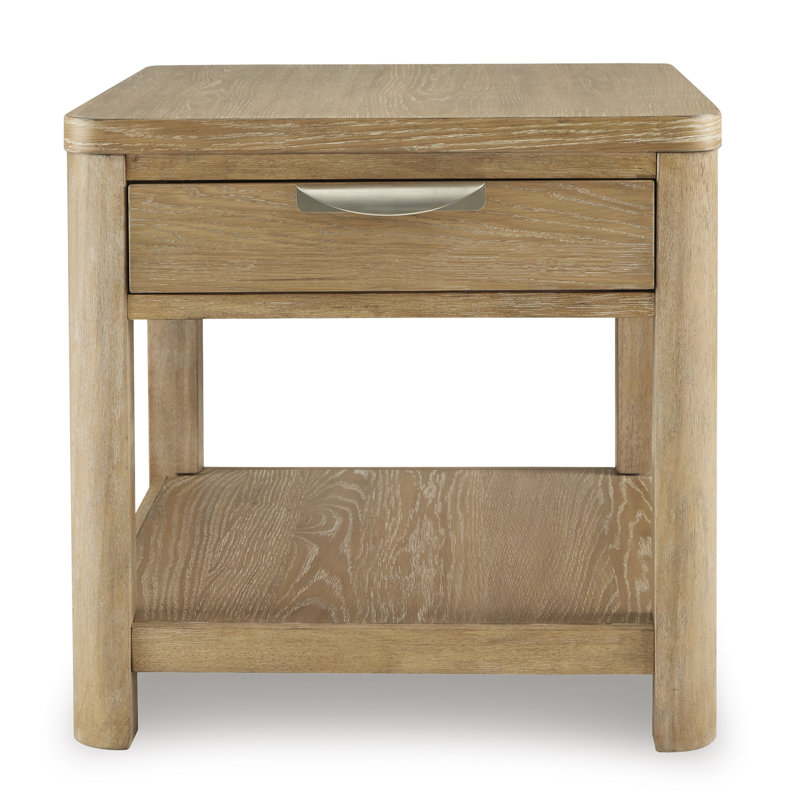 Light Brown Rectangular Wood End Table with Storage