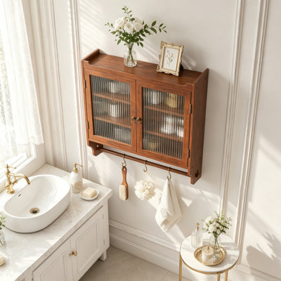 Vintage Double Door Wall Cabinet with Three-Tier Storage and Towel Rack