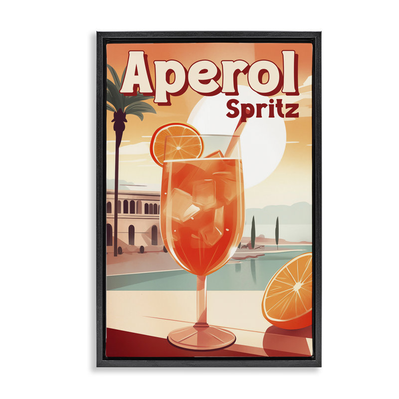 Cadre flottant Bright Tropical Aperol Spirz, design par Andreas Magnusson, H 31 po x l 21 po, Cadre flottant noir de jais