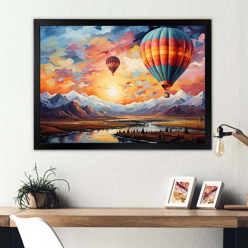 «Expressionist Balloon Flight I» sur toile, Cadre simple noir, H 24 po x l 32 po x P 1 po