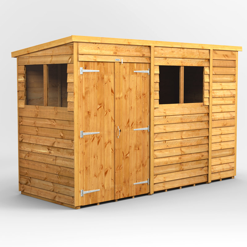 Powersheds 10 x 4ft Timber Overlap Pent Garden Shed, Double Doors
