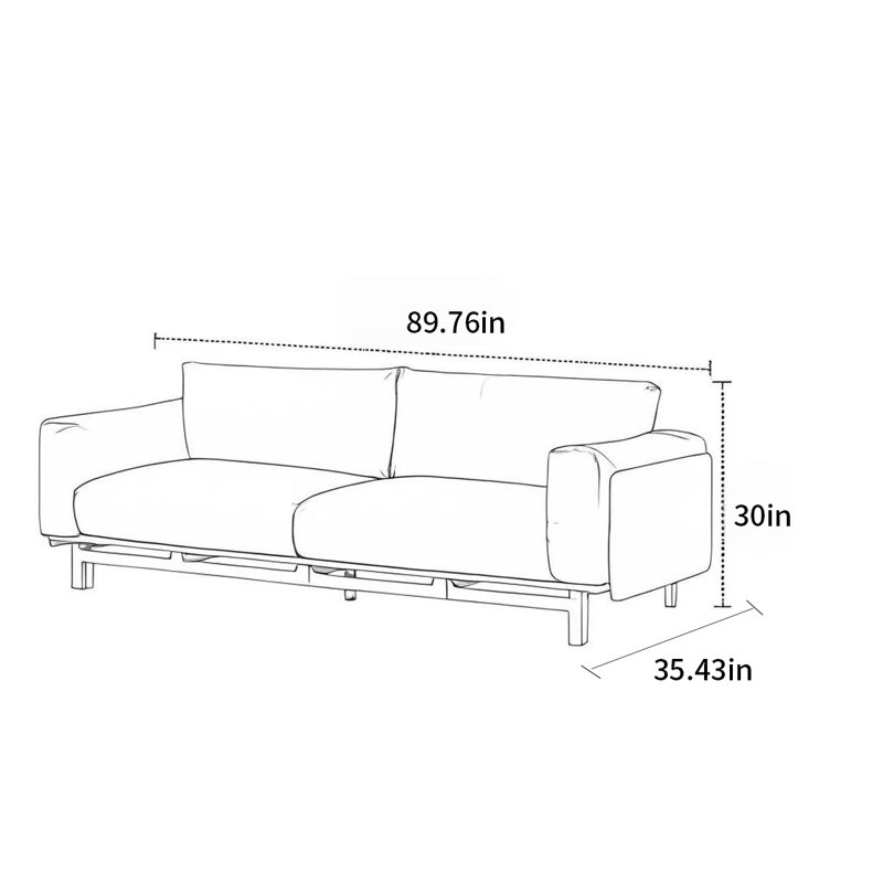 Canapé droit moderne en bois massif de luxe, H 30 po x l 89,76 po x P 35,43 po, 3