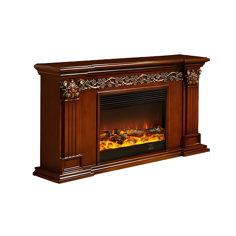 59.06"Brown Vintage Solid Wood Simulated Flame Electric Fireplace, Brown
