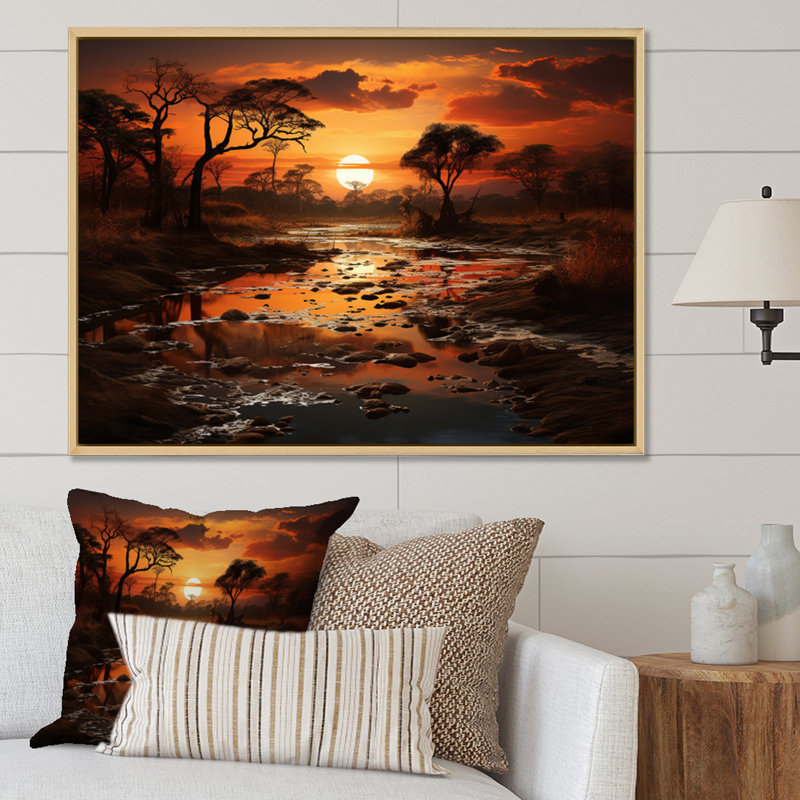 «African Sunset Oasis I», reproduction sur toile, H 30 po x l 40 po x P 1,5 po, Cadre flottant érable