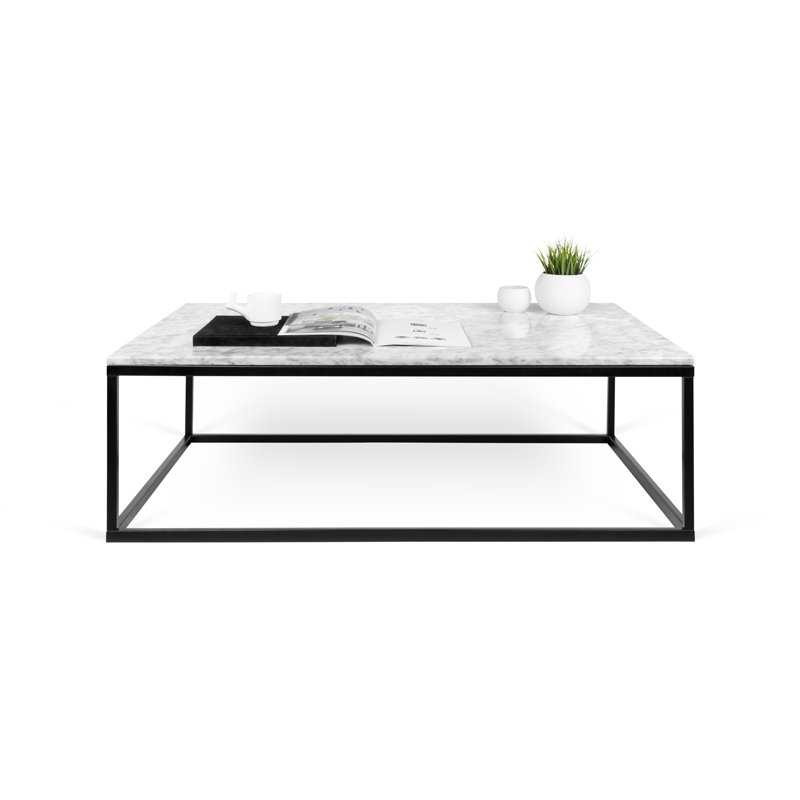 Union Point Marble Top Single Coffee Table, Black Steel, Black Marquina