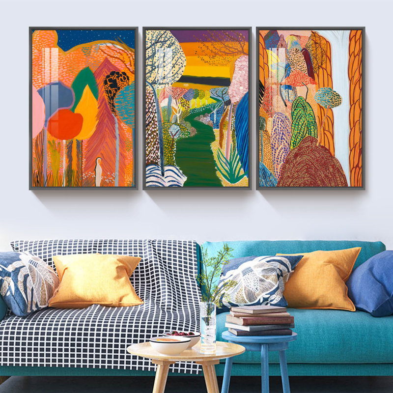 " Abstract " 3 - Pieces, Black, 49" W x 25" H