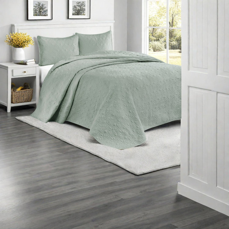 Comfortable Cotton Reversible Bedding Set, Seafoam Queen, Cottage Style