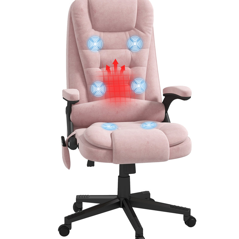 Mobilier de bureau chauffant, fauteuil de velours rose, confortable et ergonomique avec 6 massages vibrants, chauffage lombaire, siège inclinable, siège réglable