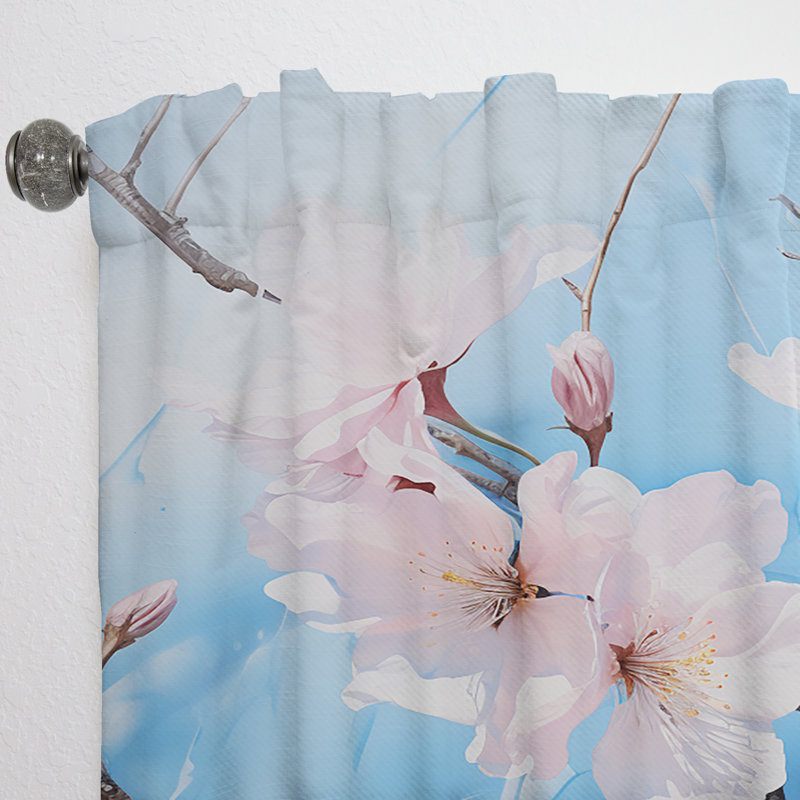Rideau en velours Anais blanc et bleu Cherry Blossoms Flow III Anais, L 52 po x L 63 po
