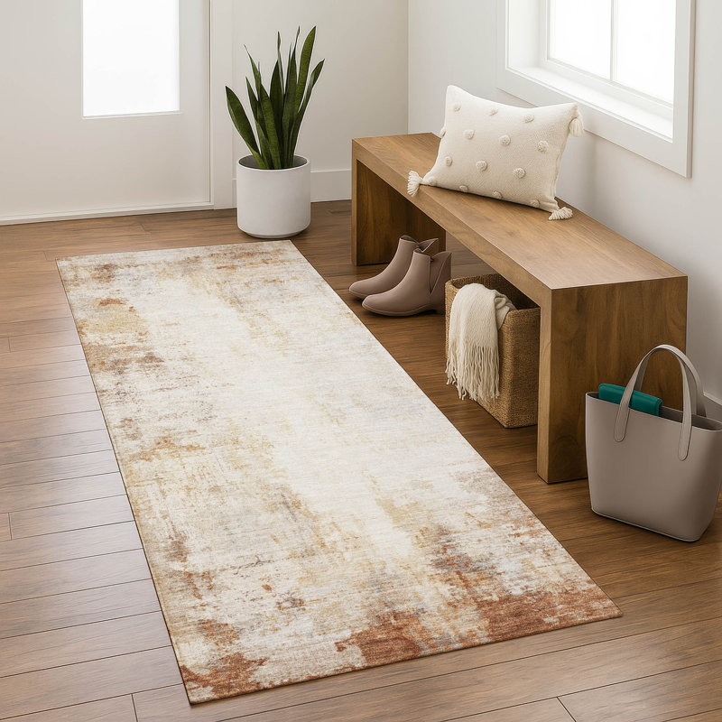 Premium Machine Washable Mayfield  modern Rug, 2'3" x 7'6" Runner, Copper