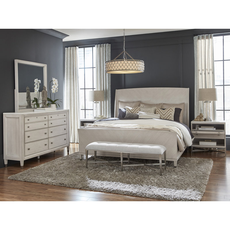 Beige King Transitional Wood Panel Bed with Headboard