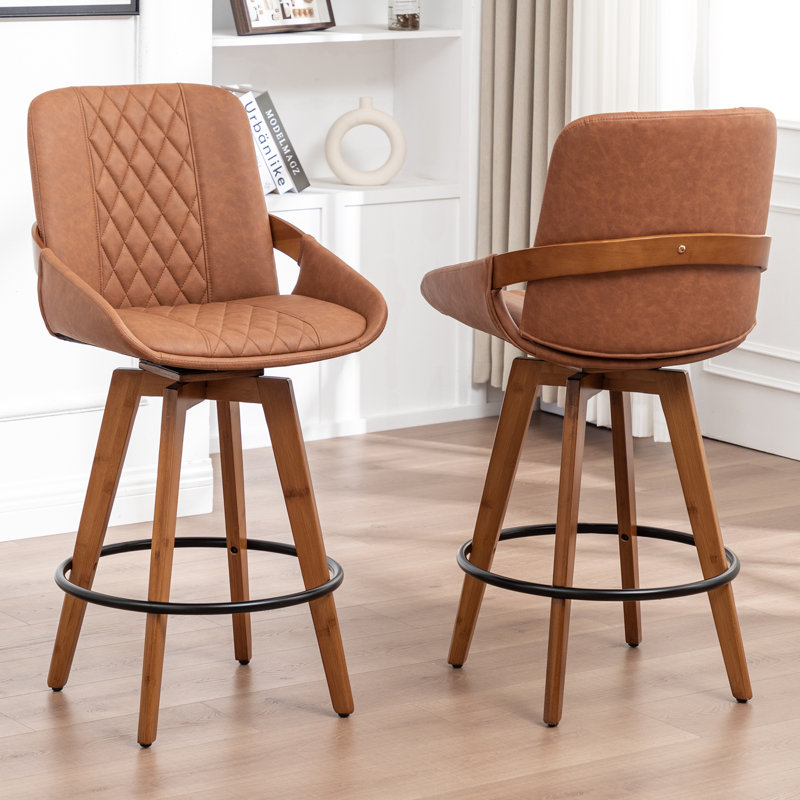 Tabourets de bar et de comptoir pivotants modernes rembourrés, Brun, Tabouret de bar (siège d'une hauteur de 30,37 po)